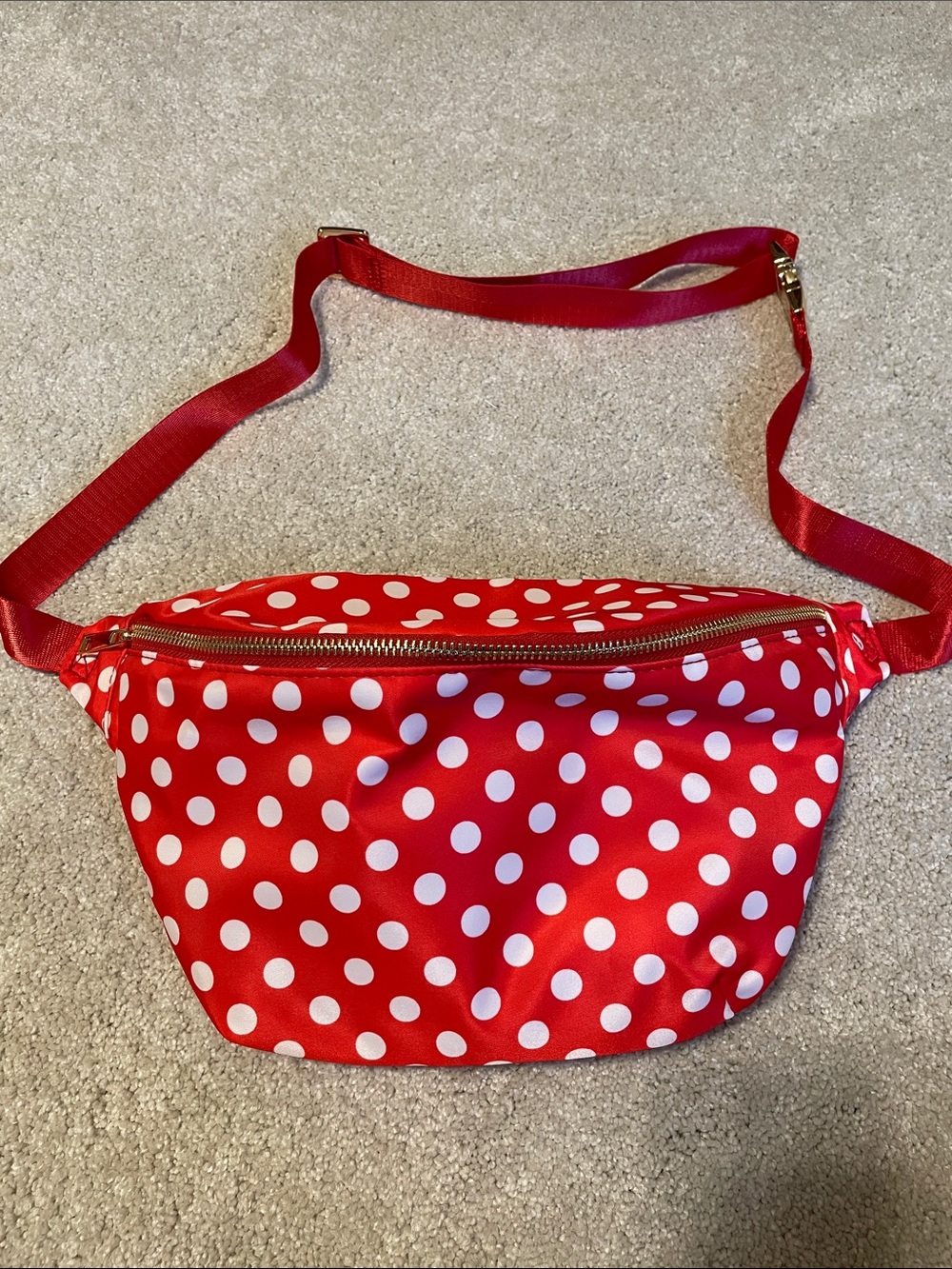 Jumbo Nylon Fanny Pack Belt Bag Red White Polka Dot Minnie Mouse